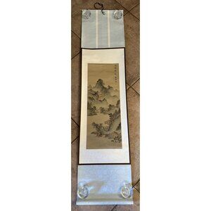 Chinese silk landscape prints screen wall art 4 scroll vertical hangings vintage